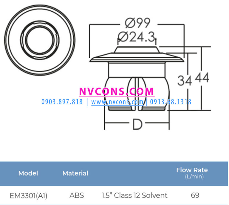 Đầu trả nước Emaux 3301 bao gồm cho cả ống phi 49 và 60