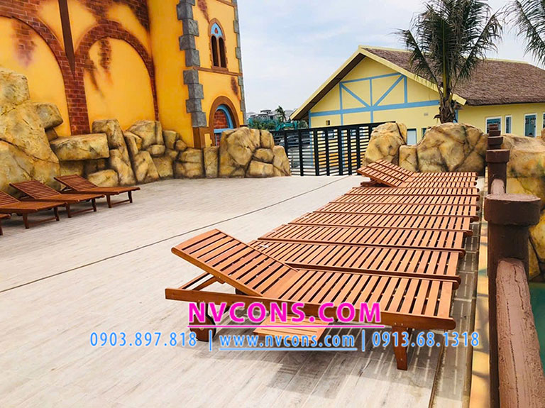 Cung cấp giường gỗ hồ bơi tắm nắng ngoài trời