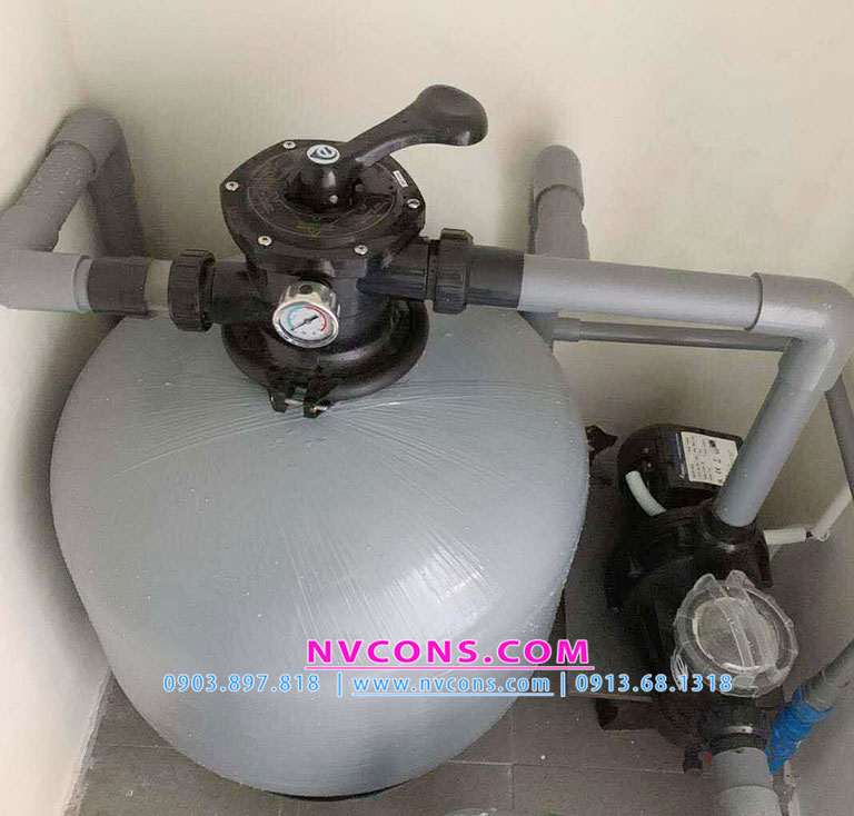 Lắp đặt bình lọc Emaux V500 bể bơi gia đình