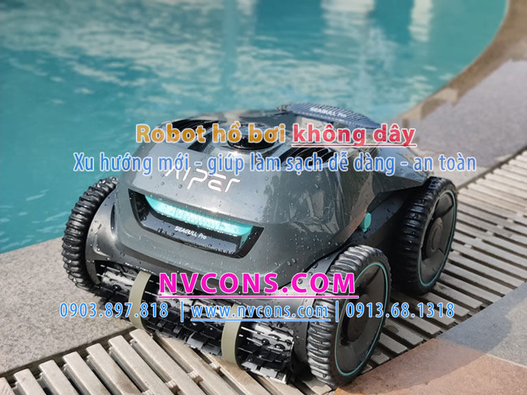 Robot vệ sinh hồ bơi không dây xu hướng mới an toàn tiện nghi