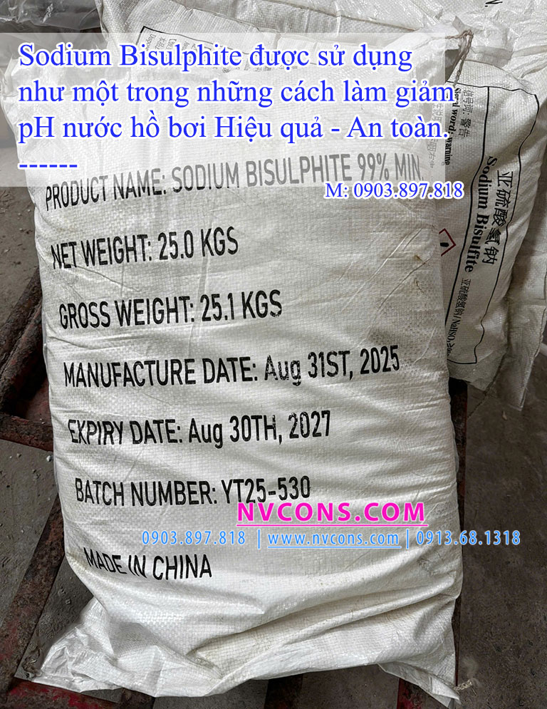 Sodium Bisulphite NAHSO3 được sử dụng như một phương pháp giảm PH hồ bơi hiệu quả